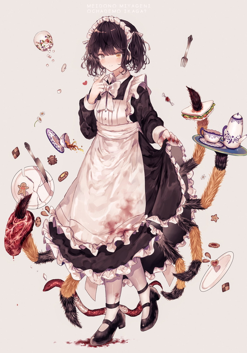 anime, 1080P, dark hair, anime girls, spider, original characters, maid