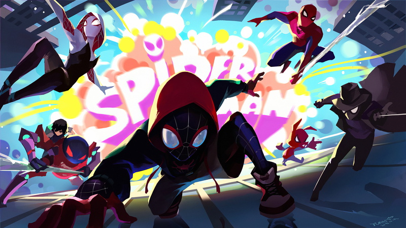 Miles Morales, Peni Parker, Spider-Man Noir, Spider-Man, Spider-Ham, 2K, Movie, Spider-Man: Into The Spider-Verse, Gwen Stacy