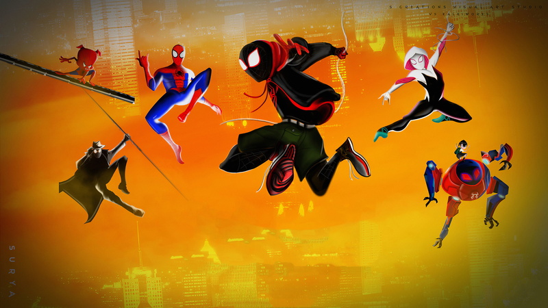 Spider-Man Noir, Spider-Man, Movie, Peni Parker, Gwen Stacy, Spider-Ham, Spider-Man: Into The Spider-Verse, 4K, Miles Morales, Marvel Comics