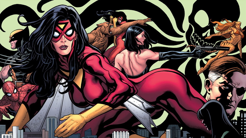 hairstyle, Marvel Comics, representation, female likeness, young adult, indoors, creativity, clothing, Jessica Drew, Spider-Man, multi colored, Nick Fury