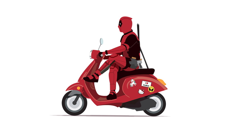 red, hd, side view, artwork, deadpool 2, white background, full length, sport, adult, wheel, competition, deadpool, superheroes, driving, studio shot, copy space
