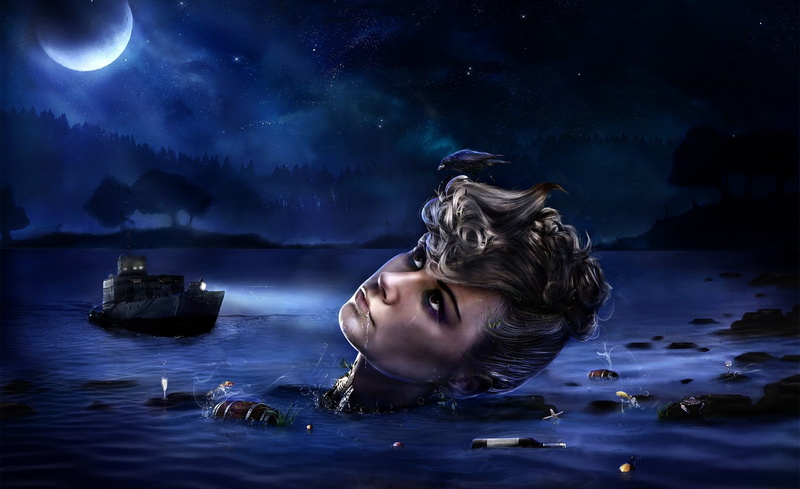 one person, astronomy, women, nature, 1080P, night, black, headshot, sky, waterfront, outdoors, portrait, beauty in nature, digital composite, Creative