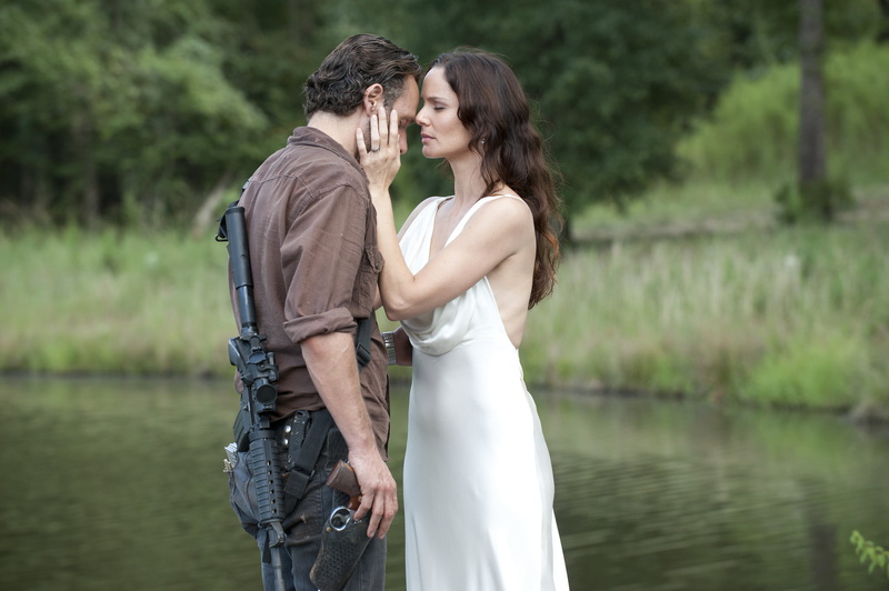positive emotion, three quarter length, Sarah Wayne Callis, people, Andrew Lincoln, two people, lake, day, white, nature, water, love, leisure activity
