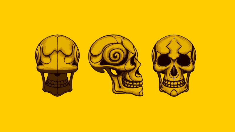 skulls, still life, representation, fun, art and craft, human, skeleton, illustration, creativity, design, human skull, studio shot, indoors, copy space