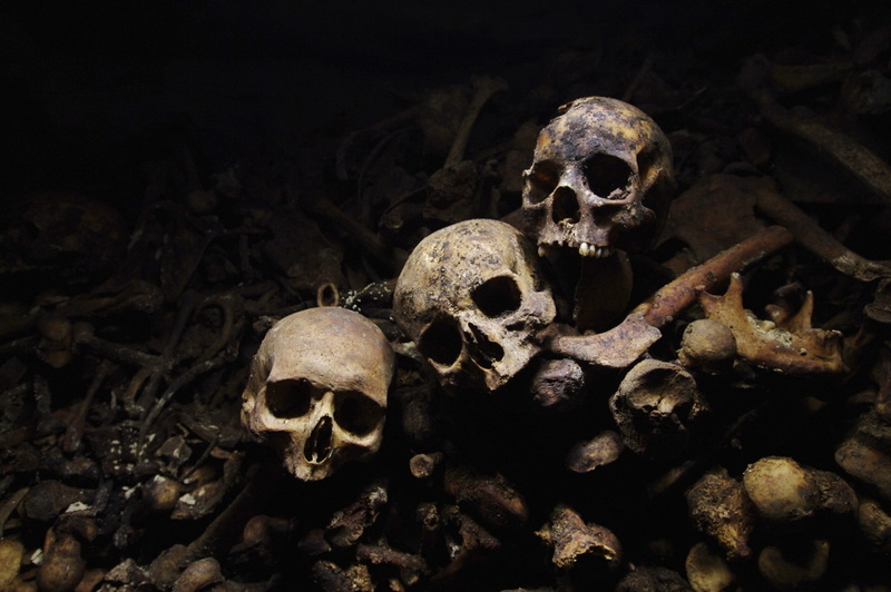 skulls, fear, three, people, body part, horror, still life, aggression, 1080P, human skeleton, night, human body part, skull, skeleton, history, indoors