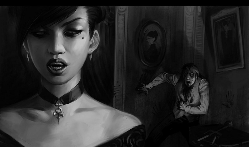 720P, Vampire: The Masquerade, vampires, artwork, monochrome