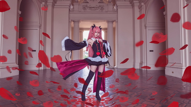 1080P, petals, Owari no Seraph, cosplay, vampire, Krul Tepes