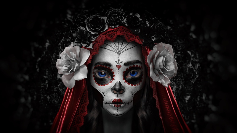 1080P, Girl, Blue Eyes, Artistic, Sugar Skull, Face