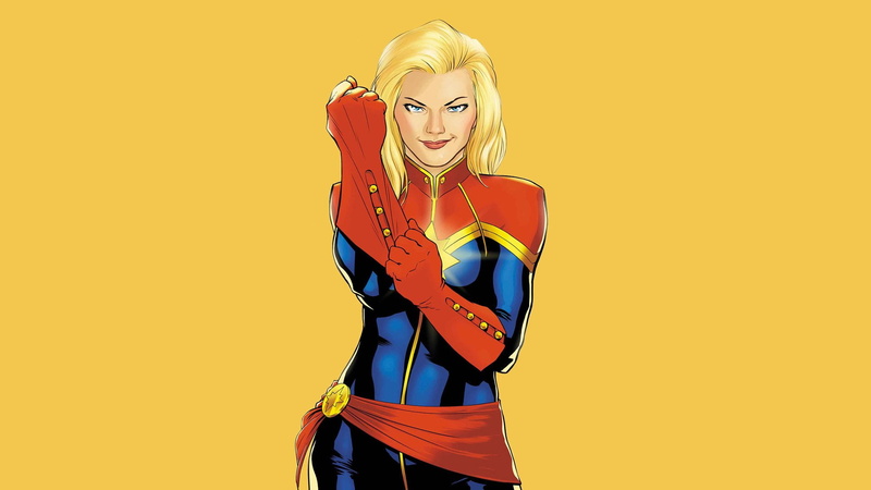 beautiful woman, young women, women, Carol Danvers, adult, portrait, red, hairstyle, captain, yellow, holding, arts culture and entertainment, marvel, yellow background