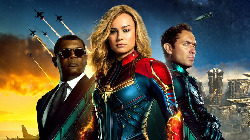 Carol Danvers, Nick Fury, Captain Marvel, Mar-Vell, MARVEL, comic, poster, fiction, Samuel L. Jackson, Jude Law, 2K, costumes, Walter Lawson, Brie Larson