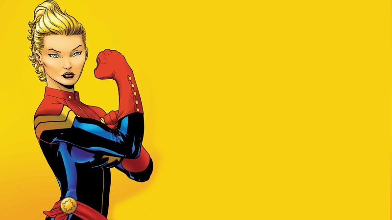 adult, Marvel Comics, portrait, beauty, superhero, one person, 720P, yellow background, women, young adult, Captain Marvel, Carol Danvers, shouting, mouth open