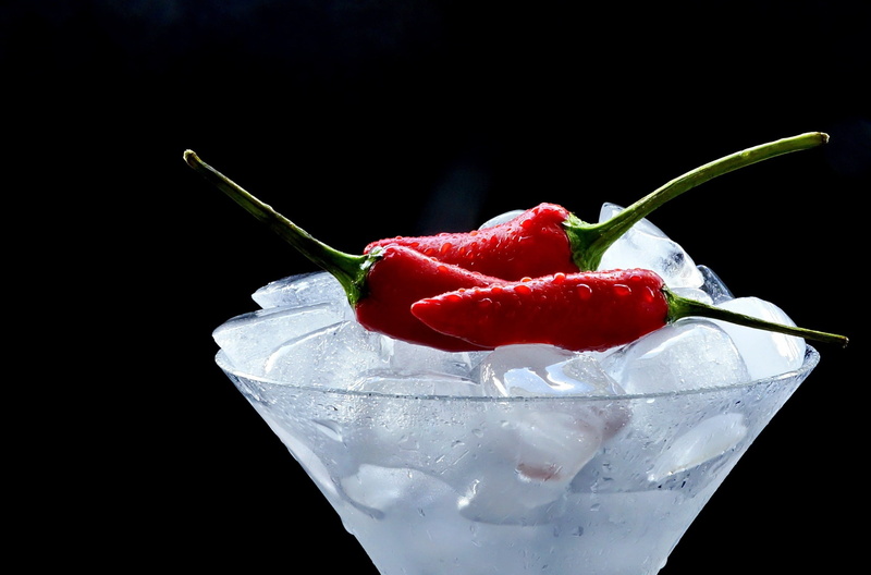 2K, ice, food and drink, temptation, drinking glass, strawberry, wellbeing, black background, healthy eating, chilli peppers, glass, indoors, fruit, cocktail