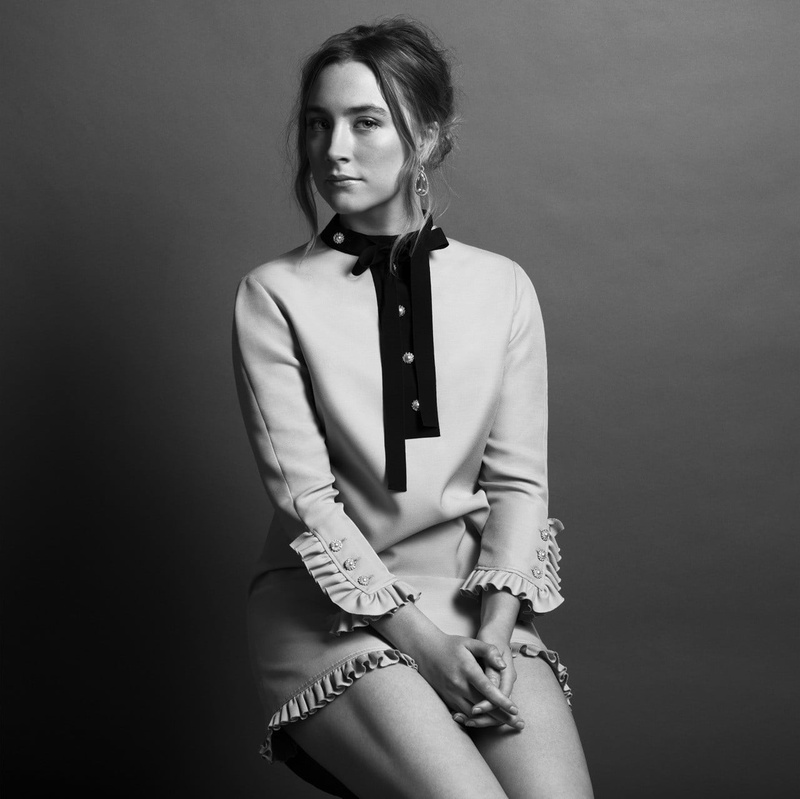 monochrome, clothing, actress, young adult, fashion, beautiful woman, studio shot, indoors, hair, hairstyle, women, necklace, jewelry, Saoirse Ronan, beauty