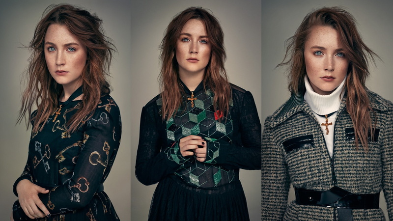 actress, waist up, contemplation, collage, real people, women, making a face, looking at camera, long hair, Saoirse Ronan, digital composite, 1080P, beautiful woman