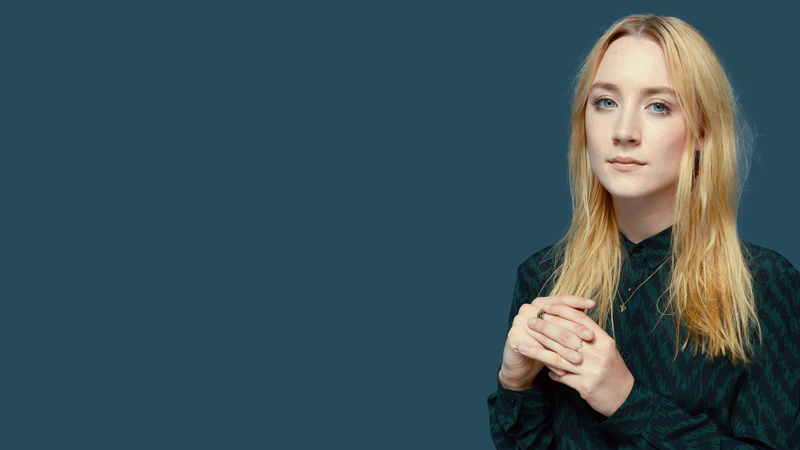 Saoirse Ronan, 5K, beauty, studio shot, looking at camera, indoors, portrait, hairstyle, headshot, blue eyes, hair, beautiful woman, colored background