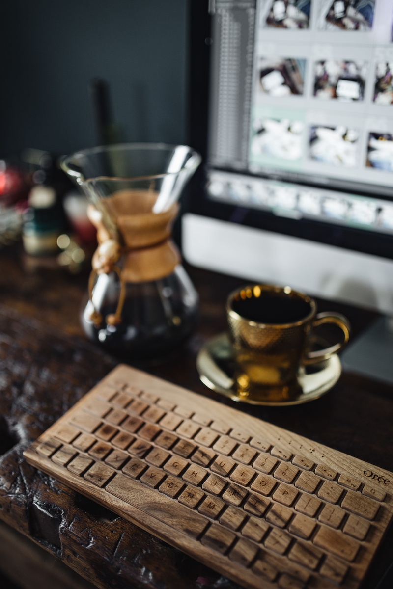 desk, refreshment, crockery, vintage, focus on foreground, coffee pot, household equipment, wooden, freshness, industrial, glass, day, food, old, office