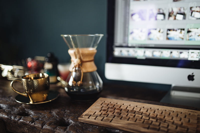absence, crockery, food and drink, workbench, desk, refreshment, vintage, food, table, freshness, technology, office, old, selective focus, dark, alcohol