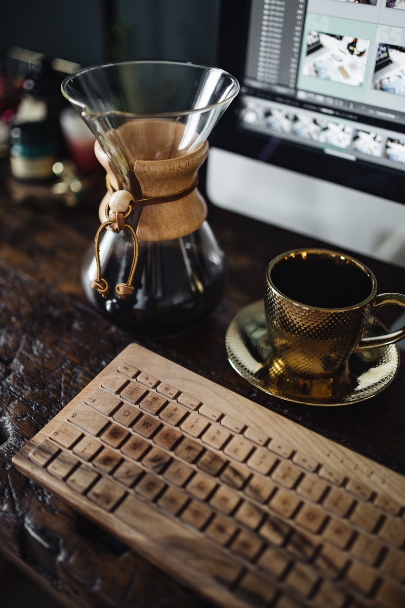 dark, table, wooden, workspace, coffee maker, industrial, old, household equipment, retro, still life, coffee cup, cup, crockery, coffee - drink, coffee pot