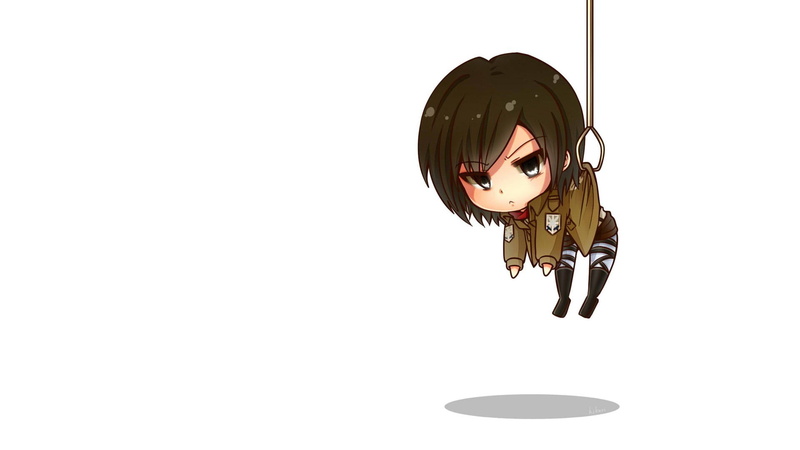Shingeki no Kyojin, anime, indoors, jacket, representation, helmet, mask, front view, standing, disguise, chibi, simple background, illustration, sports equipment