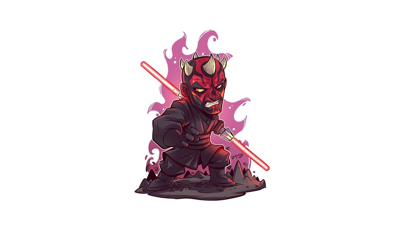 Derek Laufman, white background, lightsaber, Star Wars Villains, 1080P, Star Wars, Sith, artwork, simple background, Darth Maul