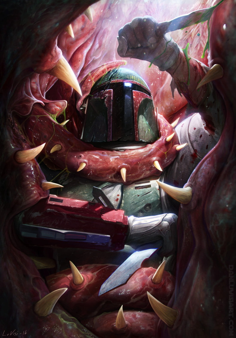 villains, science fiction, Dan Luvisi, Star Wars, artwork, bounty hunter, 720P, Sarlacc, creature, Star Wars Villains