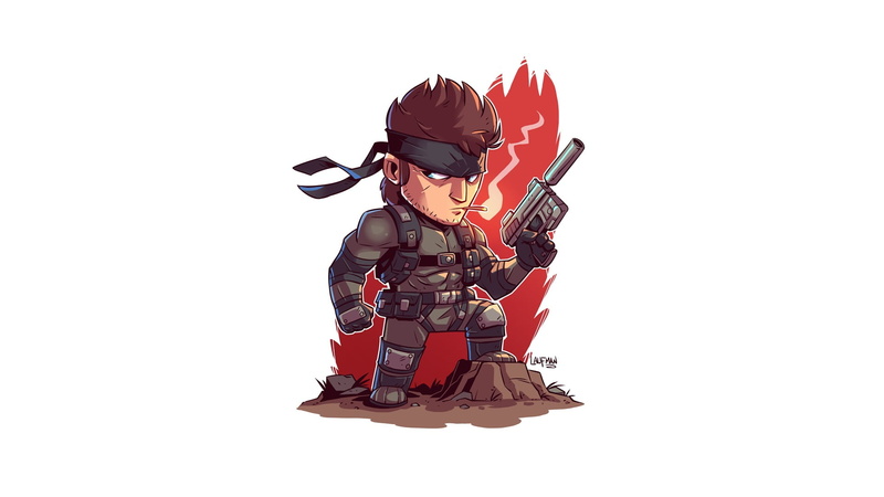 Derek Laufman, Solid Snake, digital art, white background, simple background, video games, 1080P, minimalism, artwork