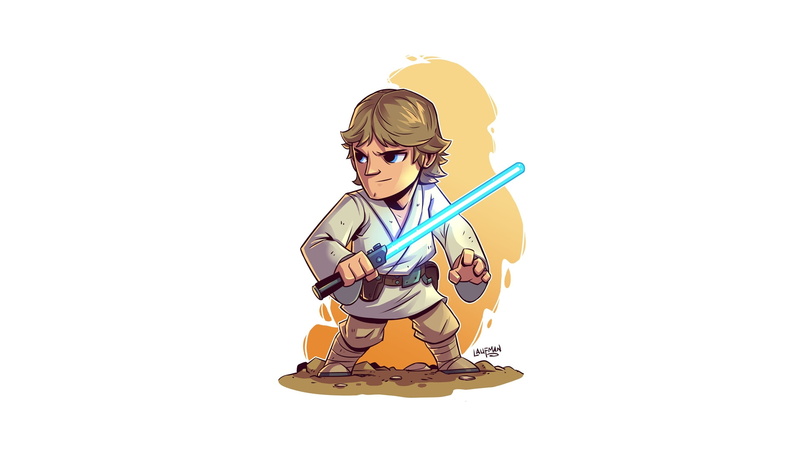 artwork, simple background, lightsaber, 1080P, white background, Luke Skywalker