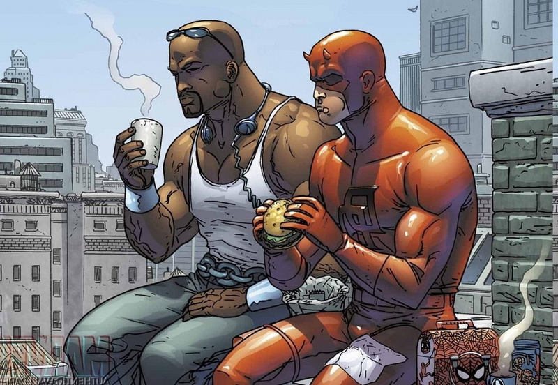 men, city, food and drink, architecture, human body part, Luke Cage, building exterior, lifestyles, human representation, sitting, built structure, art and craft