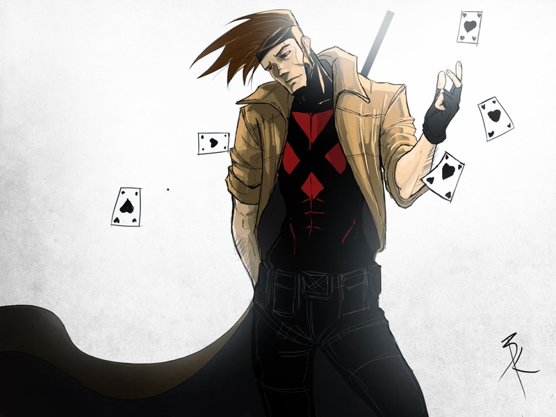 gambit, playing, hd, marvel, cards, cartoon/comic, white, 720P