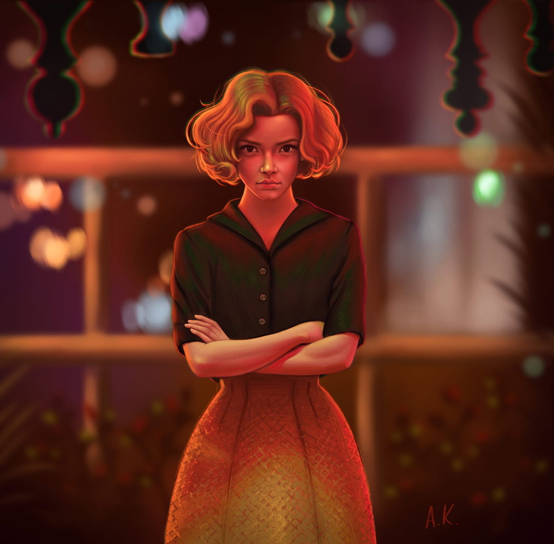 ArtStation, digital art, Antonina Kowalewski, digital painting, young woman, Anya Taylor-Joy, chess, fan art, depth of field, women, The Queens Gambit