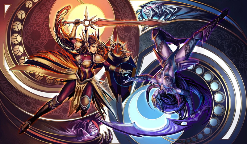 video games, built structure, artwork, craft, Diana, no people, two, sculpture, Diana (League of Legends), human representation, 1080P, indoors, women