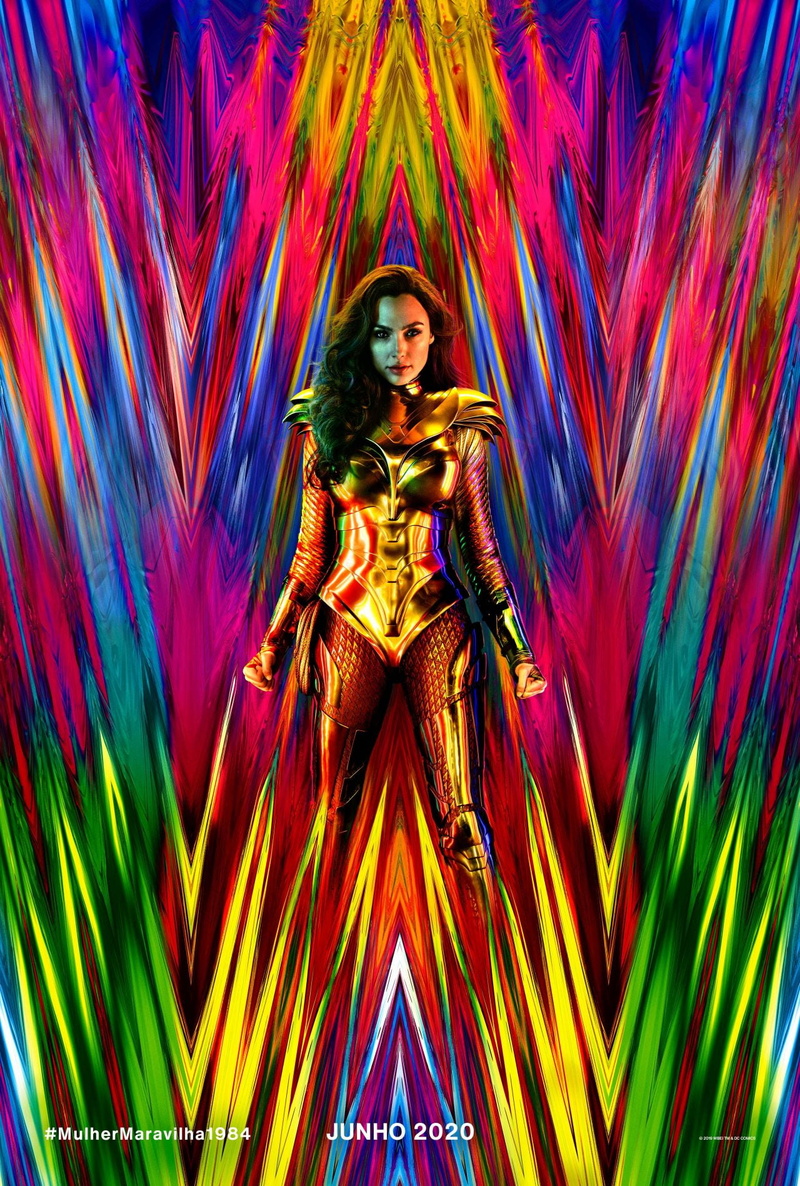 Wonder Woman, gold, Gal Gadot, armor, brunette, movie poster, colorful, Israeli, long hair, 720P, women, standing, actress, model