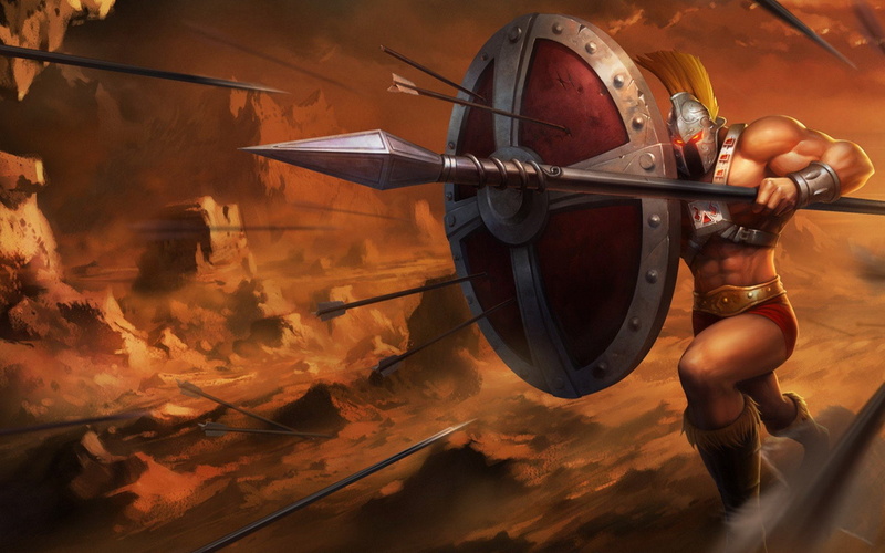 pantheon, red, legends, eyes, helmets, video, weapons, lance, league, game, 1080P, arrows, games, warriors, shields, glowing, running