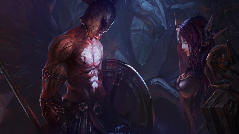 1080P, League Of Legends, Leona (League Of Legends), knight, elf, Video Game, illustration, Pantheon (League Of Legends)
