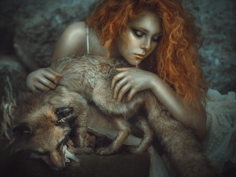 animals, 1080P, fantasy girl, redhead, women, 500px, fox, Rebeca Saray, model