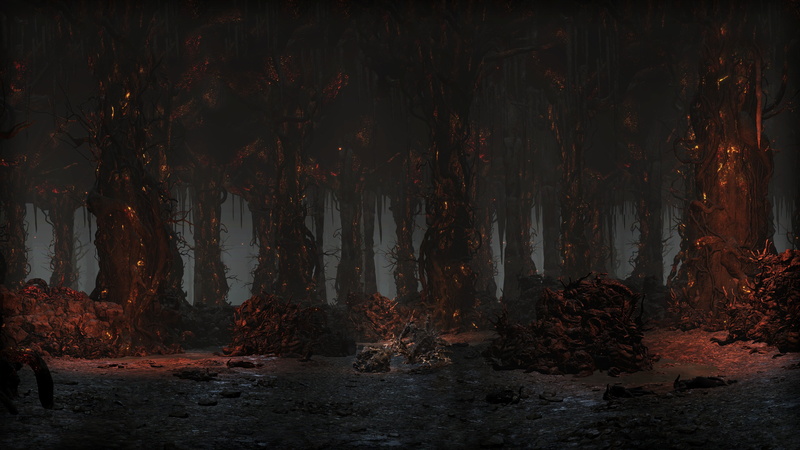 Dark Souls III, night, illuminated, outdoors, scenics - nature, brown, no people, Smouldering Lake, painting, beauty in nature, non-urban scene, tranquil scene
