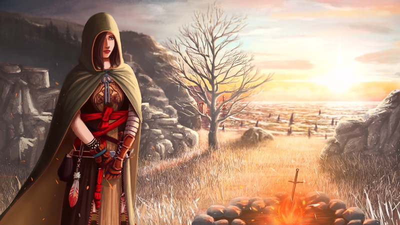 woman, cloak, hood, Majula, 4K, Shanalotte, Dark Souls 2, the fire