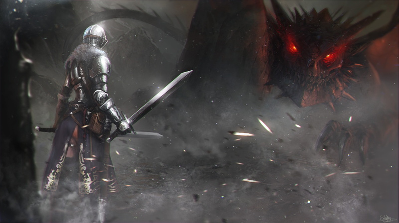 warrior, dragon, lizard, armor, 1080P, art, Dark Soul 2, sword