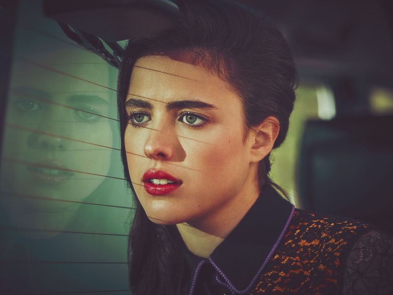 4K, brunette, celebrity, Margaret Qualley, guy aroch, red lipstick, women, reflection, actress