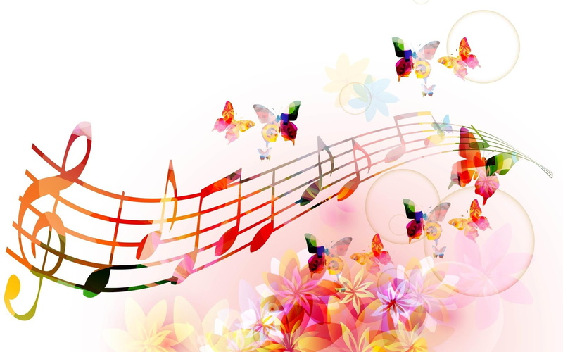 happiness, 1080P, notes, song, music, colors, life, colorful, butterfly, 3d and abstract, melody