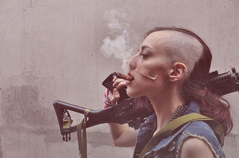 side shave, gun, 4K, cosplay, nose rings, machine gun, Tank Girl, girls with guns, SIG SG 550