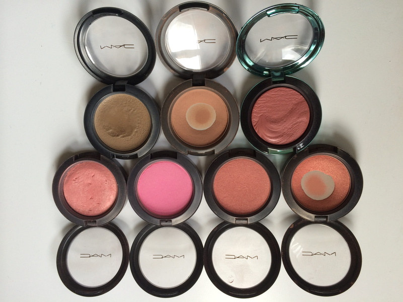 red, variation, container, shape, mac, side by side, directly above, blush, blusher, assorted, indoors, make-up, makeup, no people, beauty, large group of objects