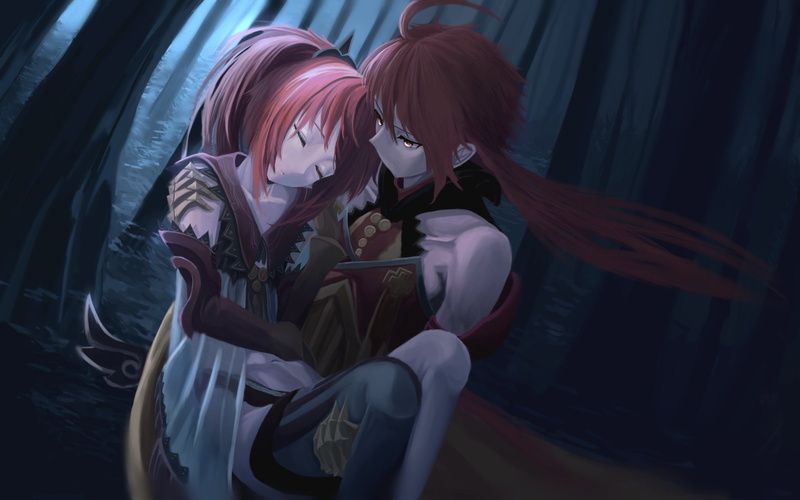 Red Hair, Caster (Fate/Extra), Ponytail, 1080P, Thigh Highs, Fate/Extra, Long Hair, Fate Series, Short Hair, Rama (Fate/Grand Order), Red Eyes