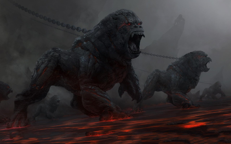 3d and abstract, monsters, 1080P, beasts, gorillas, monster, hell, illustration