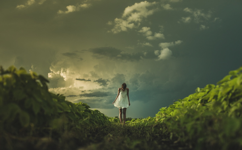 Light, beauty in nature, Amazing, s, Creative, Girl, Storm, leisure activity, Overcast, sky, Landscape, Fields, Clouds, one person, white, casual clothing