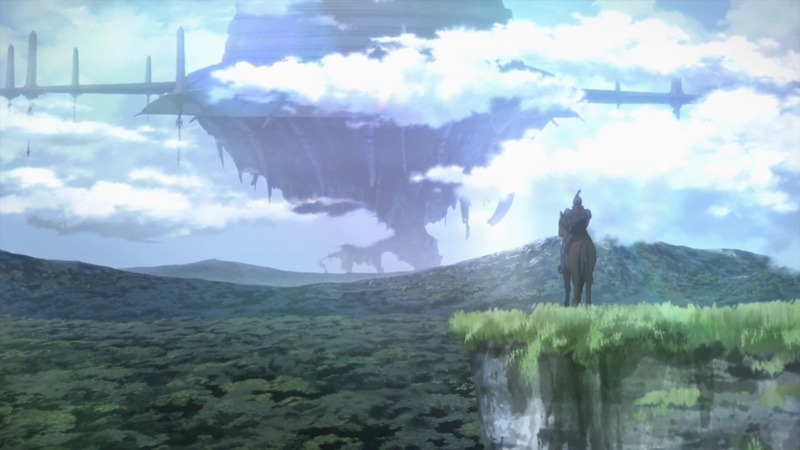 sky, standing, riding, day, near, adult, lifestyles, one person, environment, island, cloud - sky, 1080P, horse, tranquility, rear view, outdoors, Sword Art Online