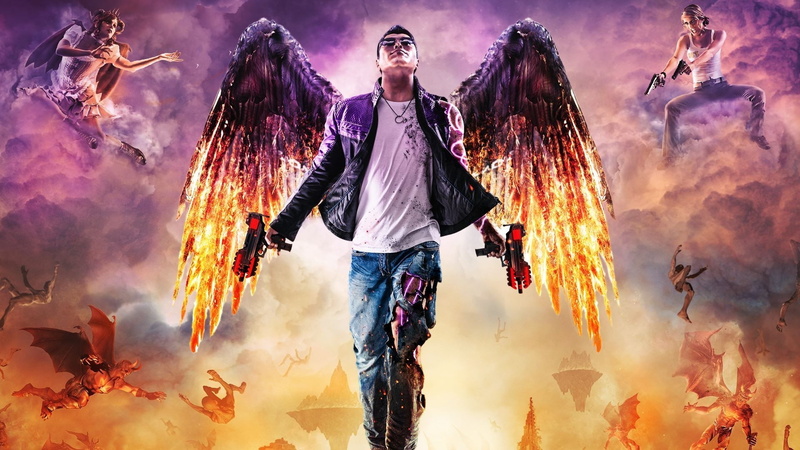 Saints Row: Gat Out Of Hell, casual clothing, front view, orange color, full length, digital art, Saints Row, smoke - physical structure, standing, video games