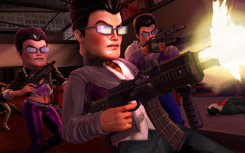 holding, characters, 1080P, 1920x1200, man, wearing, saints, saints row, three, row, rifles, games, sunglasses