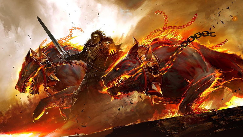 dread, hell, hellhounds, 1080P, sword, games, teeth, wolf, fire, fear, hound, chains