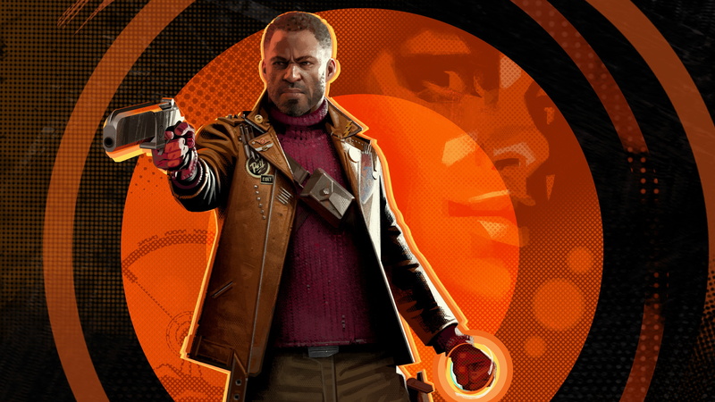 Deathloop, video games, video game characters, orange background, video game art, Bethesda Softworks, 4K